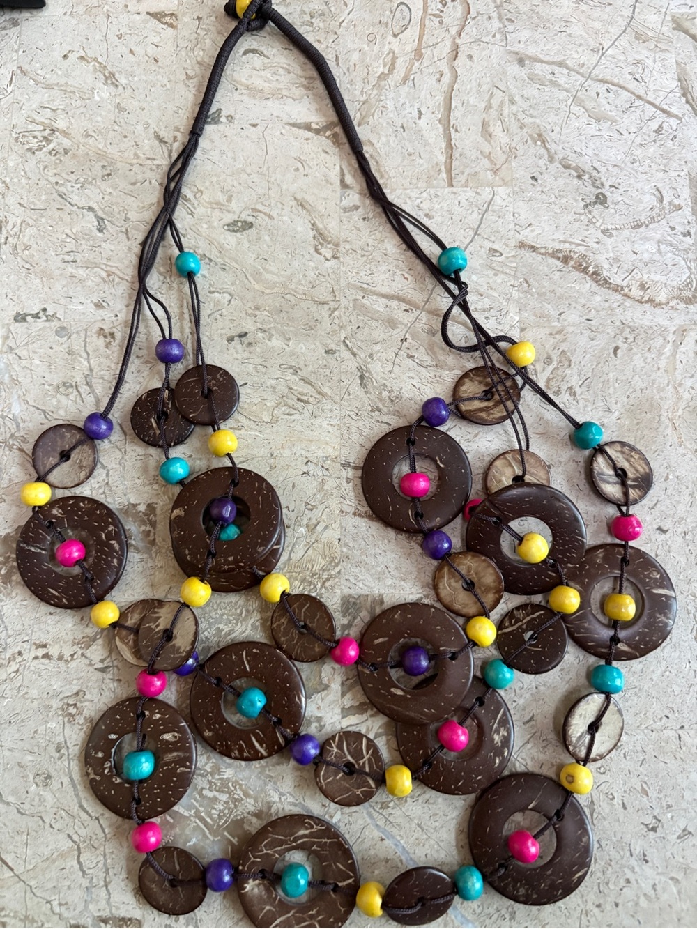 Multicolored Layered Coconut Disk Wooden Beads Boho Handmade Necklace